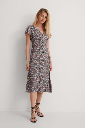 Lilac Print Robe midi à boutons