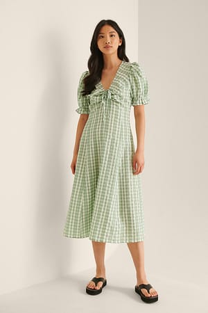 Green Check Midikjole Med Snøring