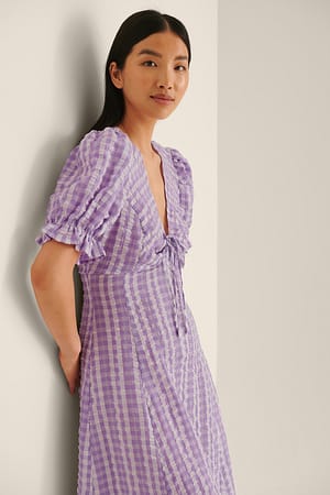 Lilac Robe Midi À Carreaux Avec Cordon