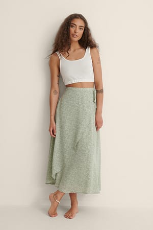 Dusty Green White Floral Gerecycleerde wikkelrok