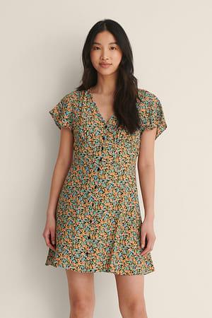 Blue/Yellow Mini Buttoned Dress