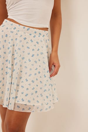 Light Blue Flower Mini Chiffon Skirt
