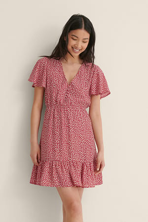 Red Minikjole Med Print Og Knapper