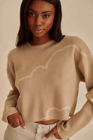 Light Beige Jersey de punto con motivos