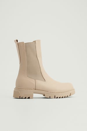 Beige Ankelboots i läder