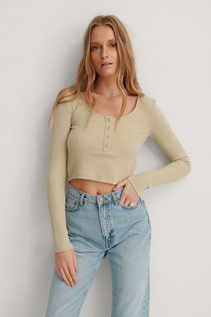 Light Beige Haut Jersey Côtelé