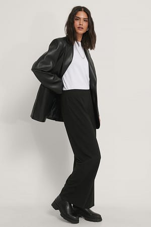 Black Straight Elastic Waist Pants