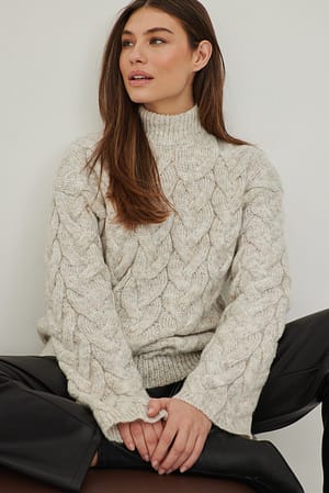 Cream Strickpullover mit Zopfmuster