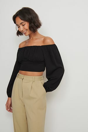 Black Off shoulder Long Sleeve Blouse