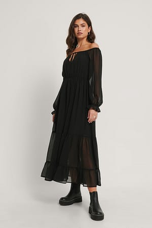 Off Shoulder LS Chiffon Dress
