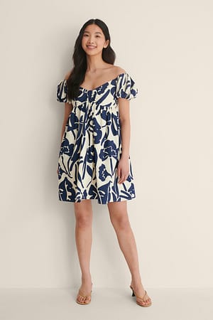 Jungle Print Organisches schulterfreies Minikleid