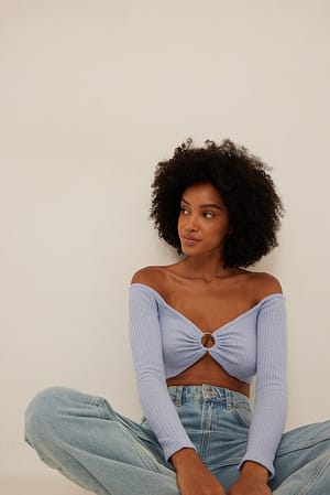 Light Blue Top uden skuldre og med ringdetalje