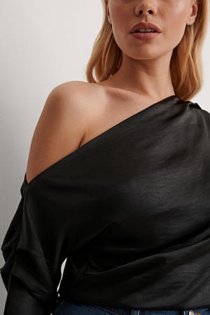 Black One Shoulder Satin Blouse