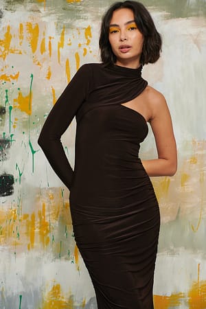 Brown Drapiertes einschultriges Maxikleid