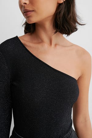 Black One Shoulder Glitter Top