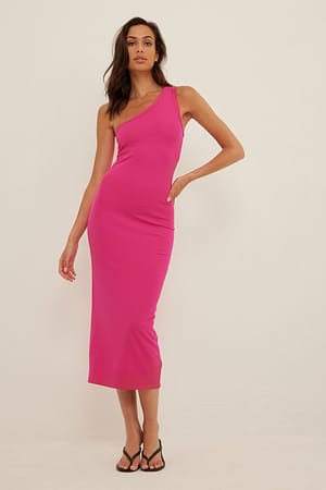 Fuchsia One Shoulder Midi Dress