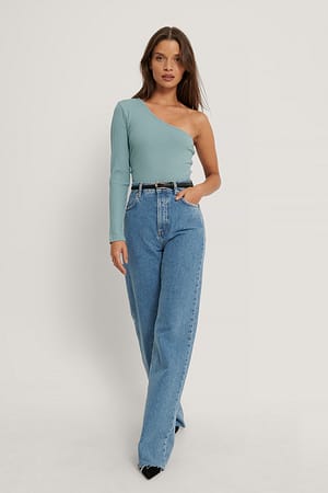 Dusty Blue One Shoulder Rib Top