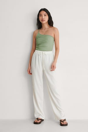 Light Khaki Rynket Top Med En Skulder