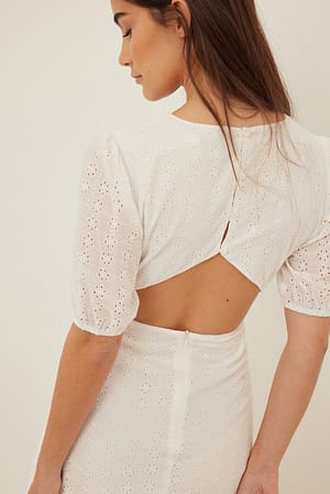 White Open Back Anglaise Mini Dress