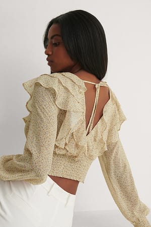 Yellow Flower Resirkulert bluse med volanger