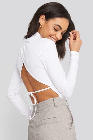 Offwhite Open Back Highneck Bodysuit