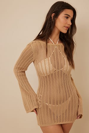 Beige Mini robe dos ouvert