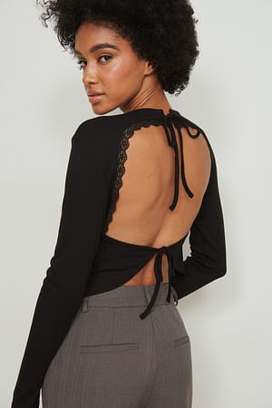 Black Open Back Lace Detail Top