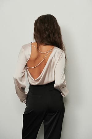 Cream Open Back Satin Blouse