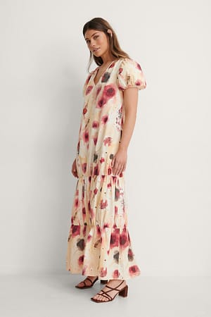 Watercolor Print Maxi-jurk met open rug