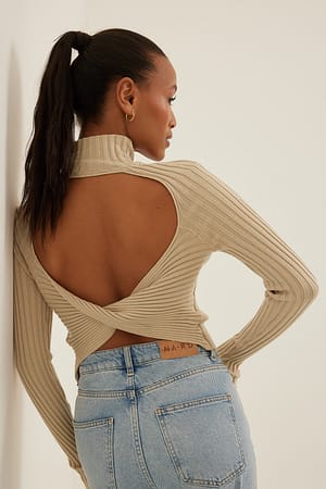 Light Beige Geripptes Oberteil