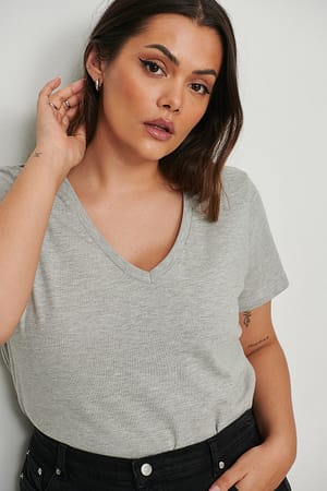 Grey Melange Organic V-Neck Organic Cotton T-Shirt