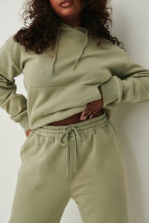 Light Khaki Gebürstete Bio-Sporthose mit Kordelzug