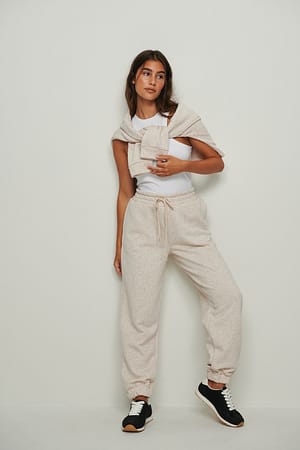 Beige Melange Jogginghose mit gebürstetem Kordelzug