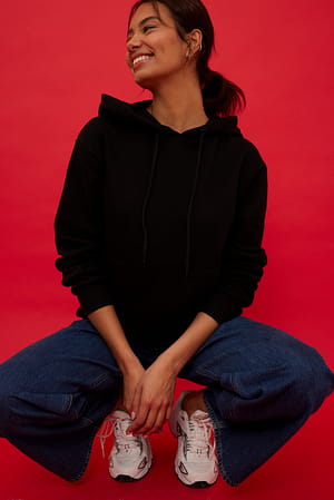 Black Übergroßer gebürsteter Kapuzenpullover