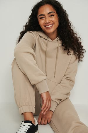 Taupe Übergroßer gebürsteter Kapuzenpullover
