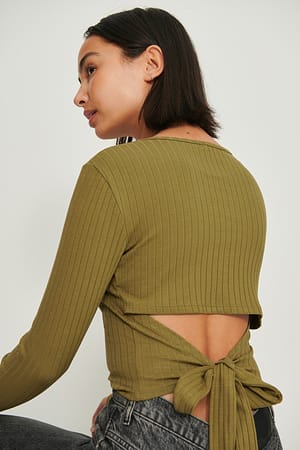 Khaki Ribbed Open Back Top