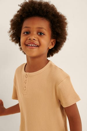 Beige Organic Ribbed Tee