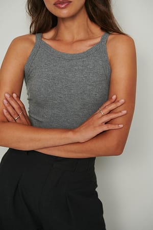 Grey Melange Økologisk ribbet singlet med rund hals