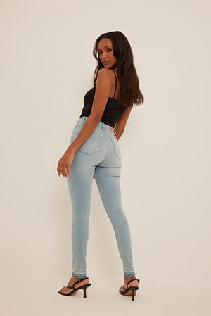 Light Blue Skinny High Waist Open Hem Jeans