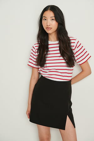 White/Red Tee-shirt bio rayé coupe carrée