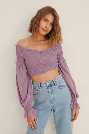 Lilac Genanvendt rynket slå-om bluse