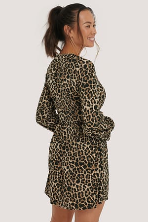 Leopard Slå-Om-Minikjole