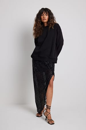 Black Falda midi con raja y lentejuelas