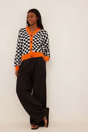 Black/White Oversized gebreide vest met ruiten