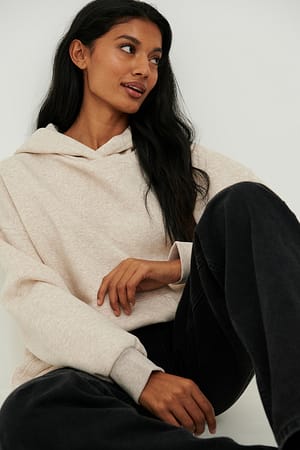 Beige Melange Sweatshirt à capuche à poche oversize biologique