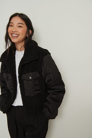 Black Patch Pocket Teddy Jacket