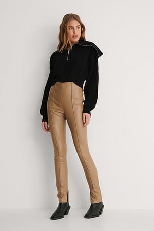 Beige Pu Leggings