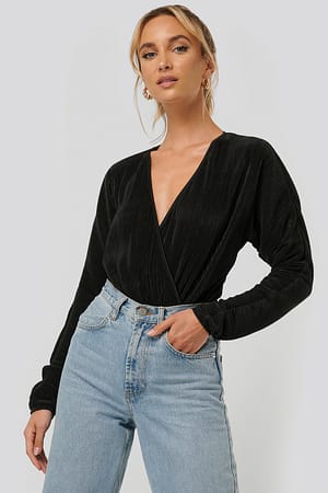 Black Plisseret Bodysuit