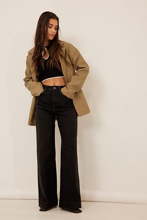 Black Plisserade långa jeans