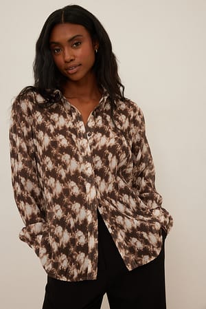 Brown Pleated Print Shirt